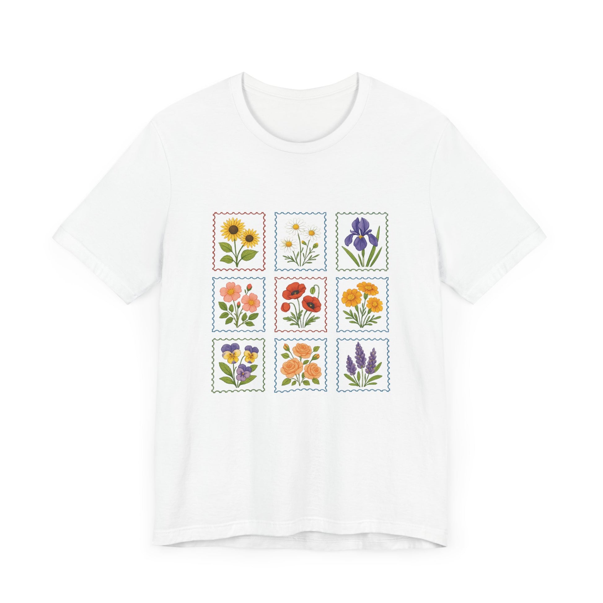 Summer Flower Stamp Tshirt, Vintage Postage Stamp Shirt, Aesthetic Summer Tee - PopCultureByDesign36