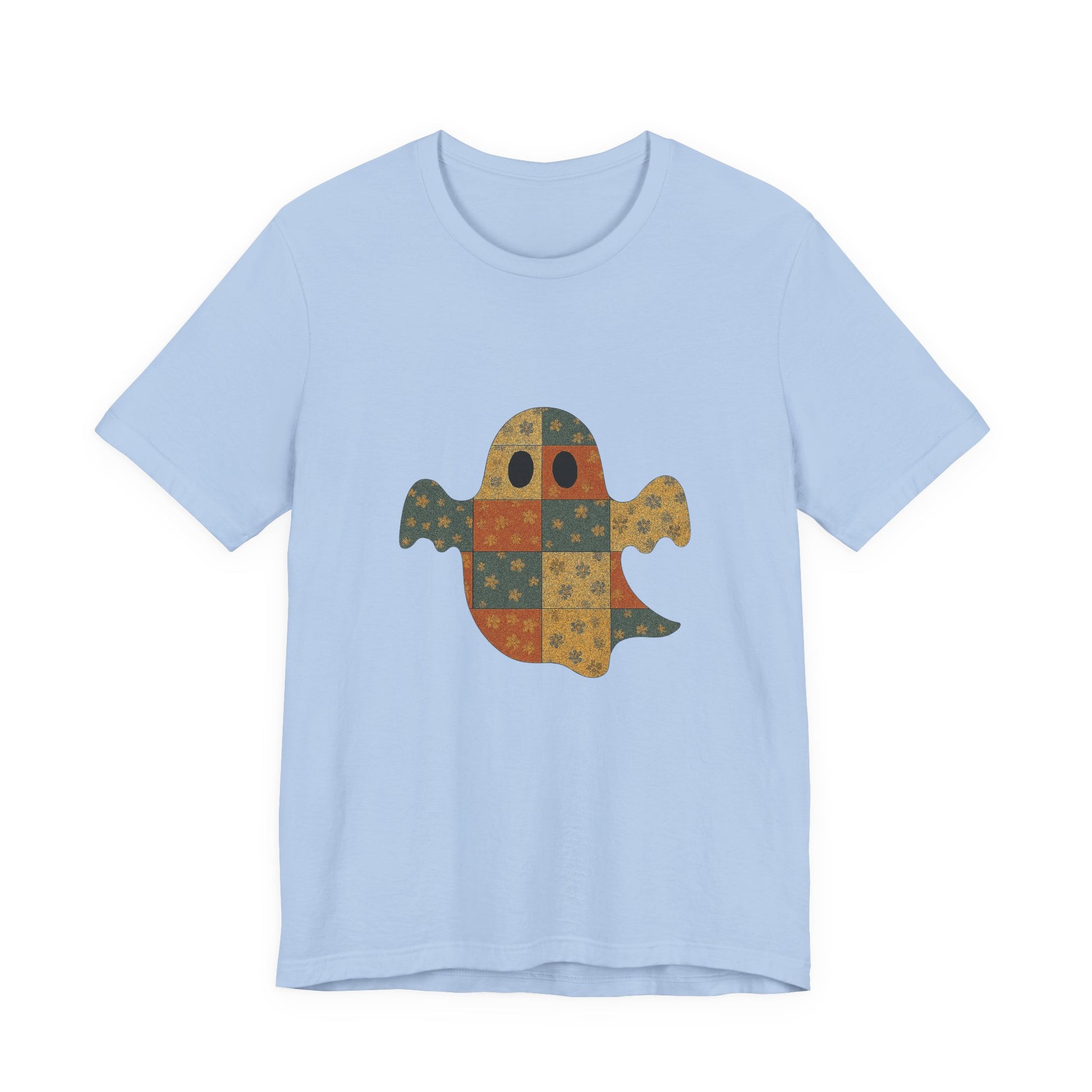 Patchwork Ghost Tee, Ghost Patchwork Halloween Shirt, Boho Ghost Shirt - PopCultureByDesign36