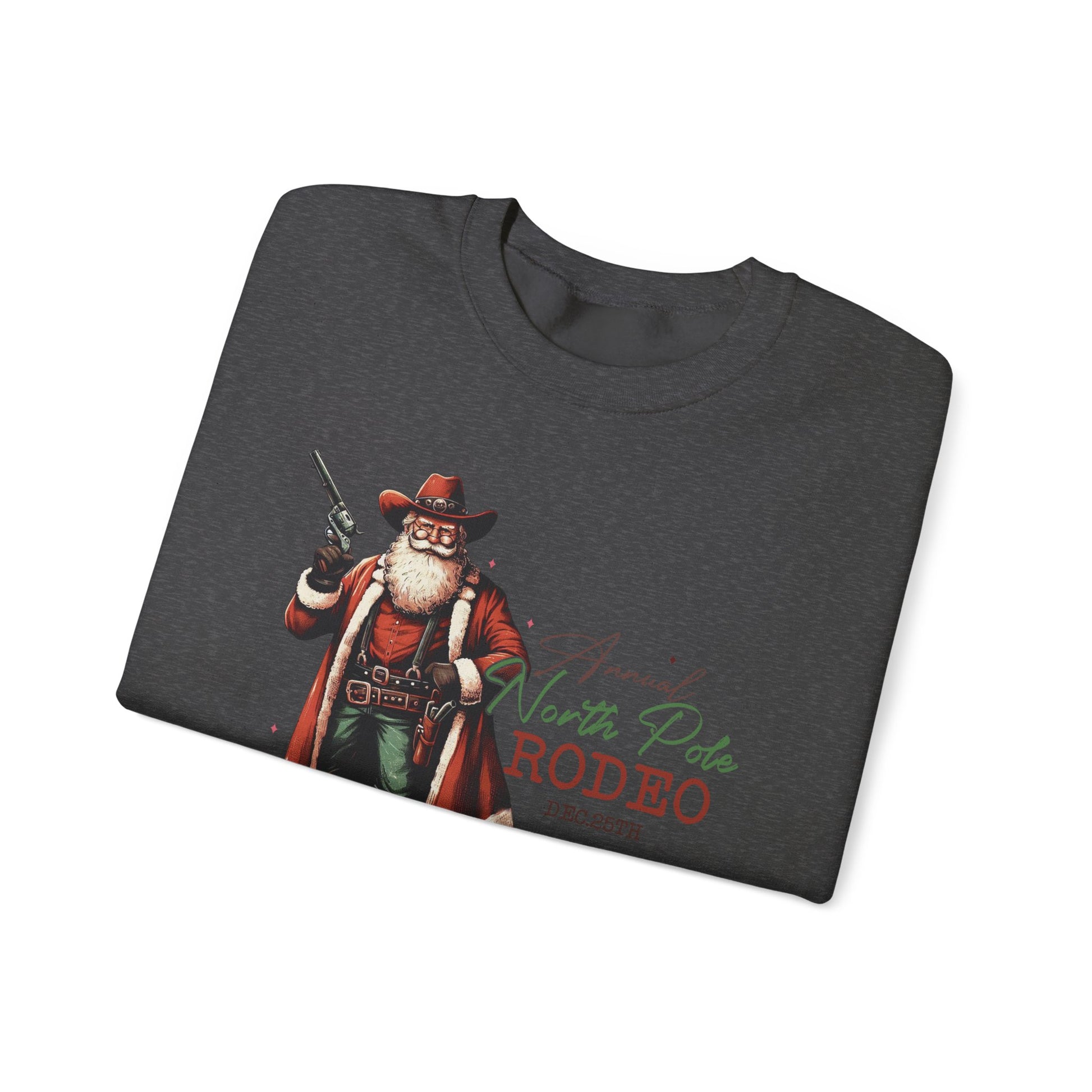 North Pole Rodeo Sweatshirt, Cowboy Santa Sweatshirt, Horseback Santa Clause - PopCultureByDesign36