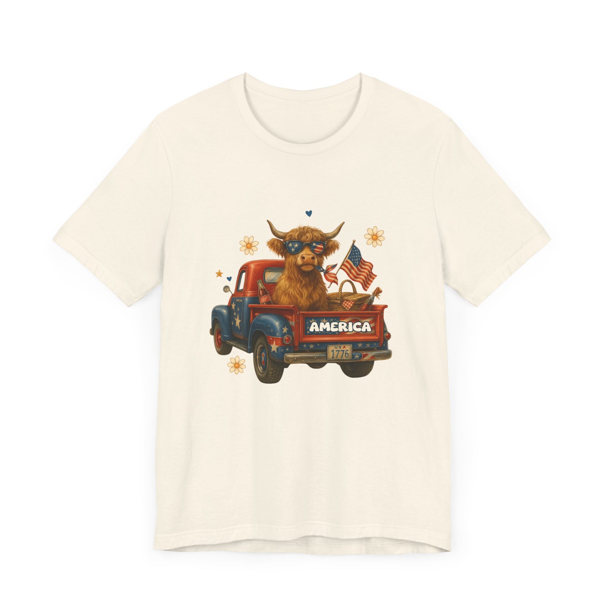 Highland Cow Fourth of July Funny Shirt, Scotland Farm Gift, Patriotic Cow T-Shirt - PopCultureByDesign36