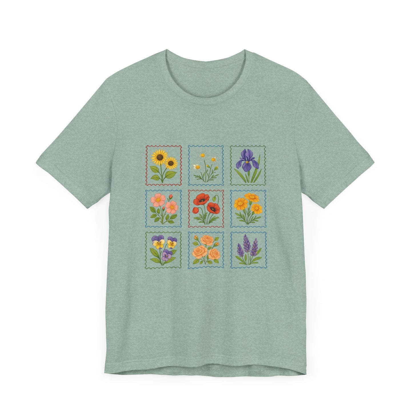 Summer Flower Stamp Tshirt, Vintage Postage Stamp Shirt, Aesthetic Summer Tee - PopCultureByDesign36