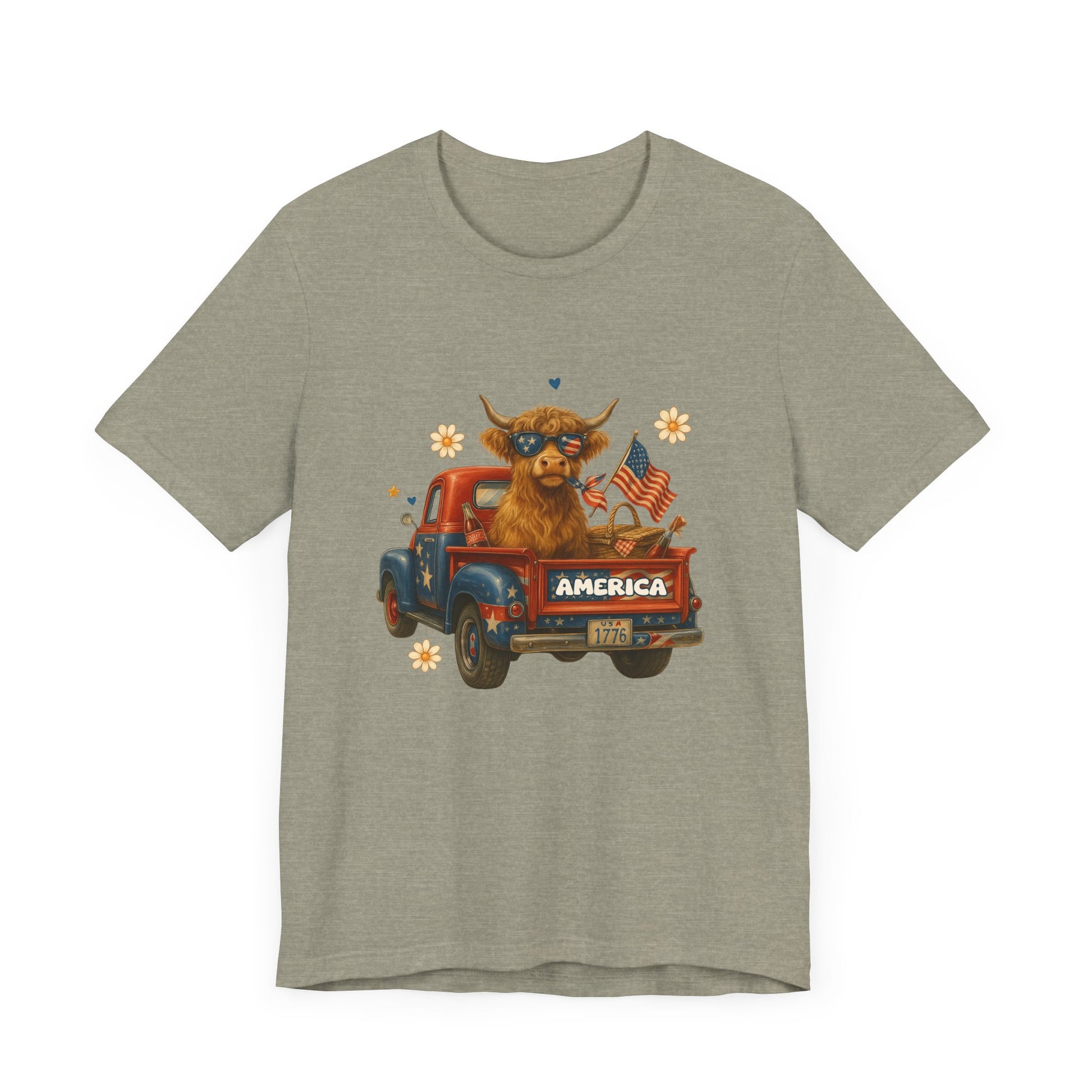 Highland Cow Fourth of July Funny Shirt, Scotland Farm Gift, Patriotic Cow T-Shirt - PopCultureByDesign36