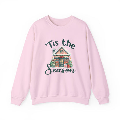 Tis The Season Cozy Christmas Cottage Sweatshirt, Holiday Bookstore Sweatshirt - PopCultureByDesign36