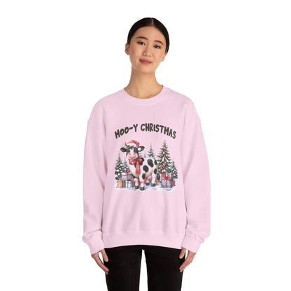 Moo-Y Christmas, Cute Cow Christmas sweatshirt, Country Farm Christmas Sweatshirt - PopCultureByDesign36