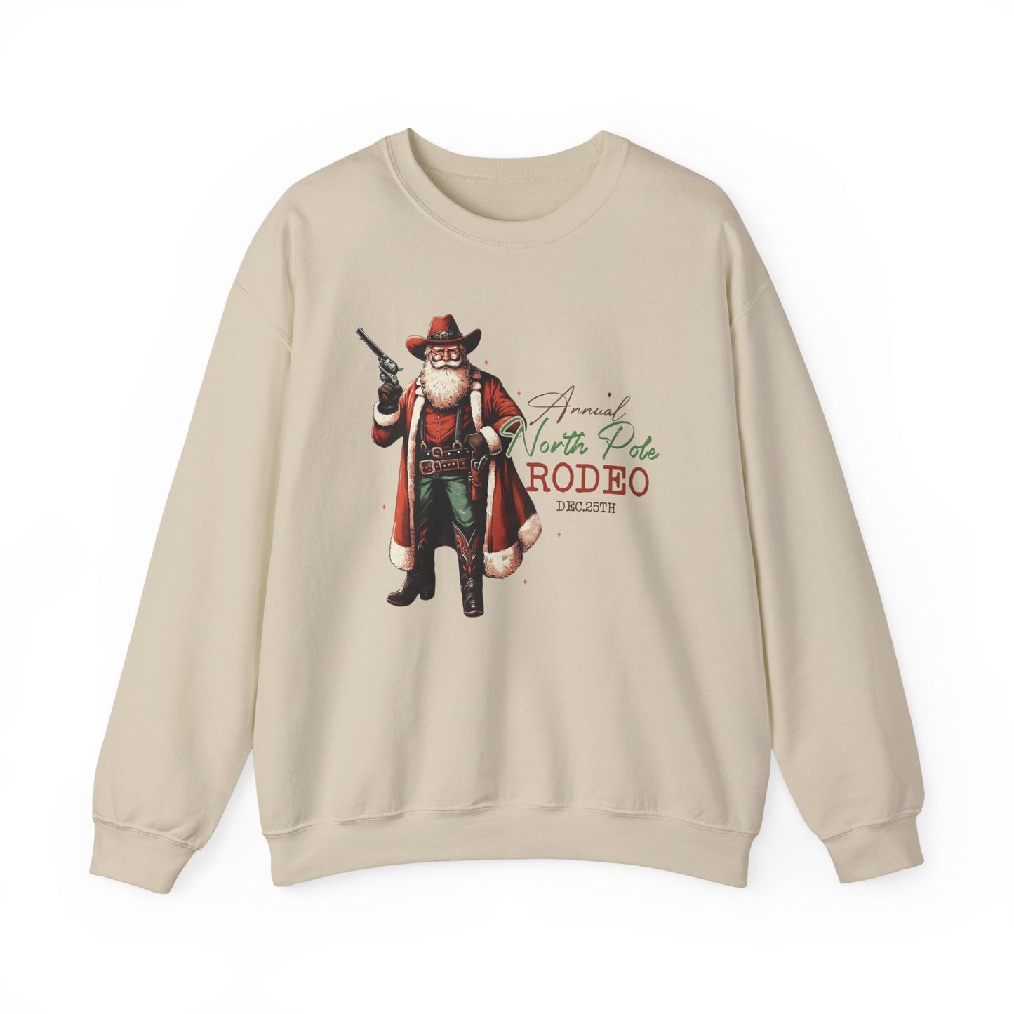 North Pole Rodeo Sweatshirt, Cowboy Santa Sweatshirt, Horseback Santa Clause - PopCultureByDesign36