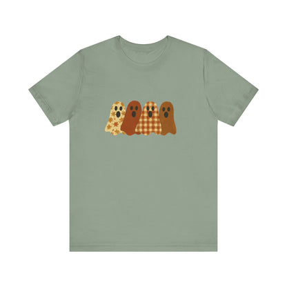 Funny Ghost Patchwork Tee, Cute Ghost Shirt, Boho Halloween Shirt - PopCultureByDesign36