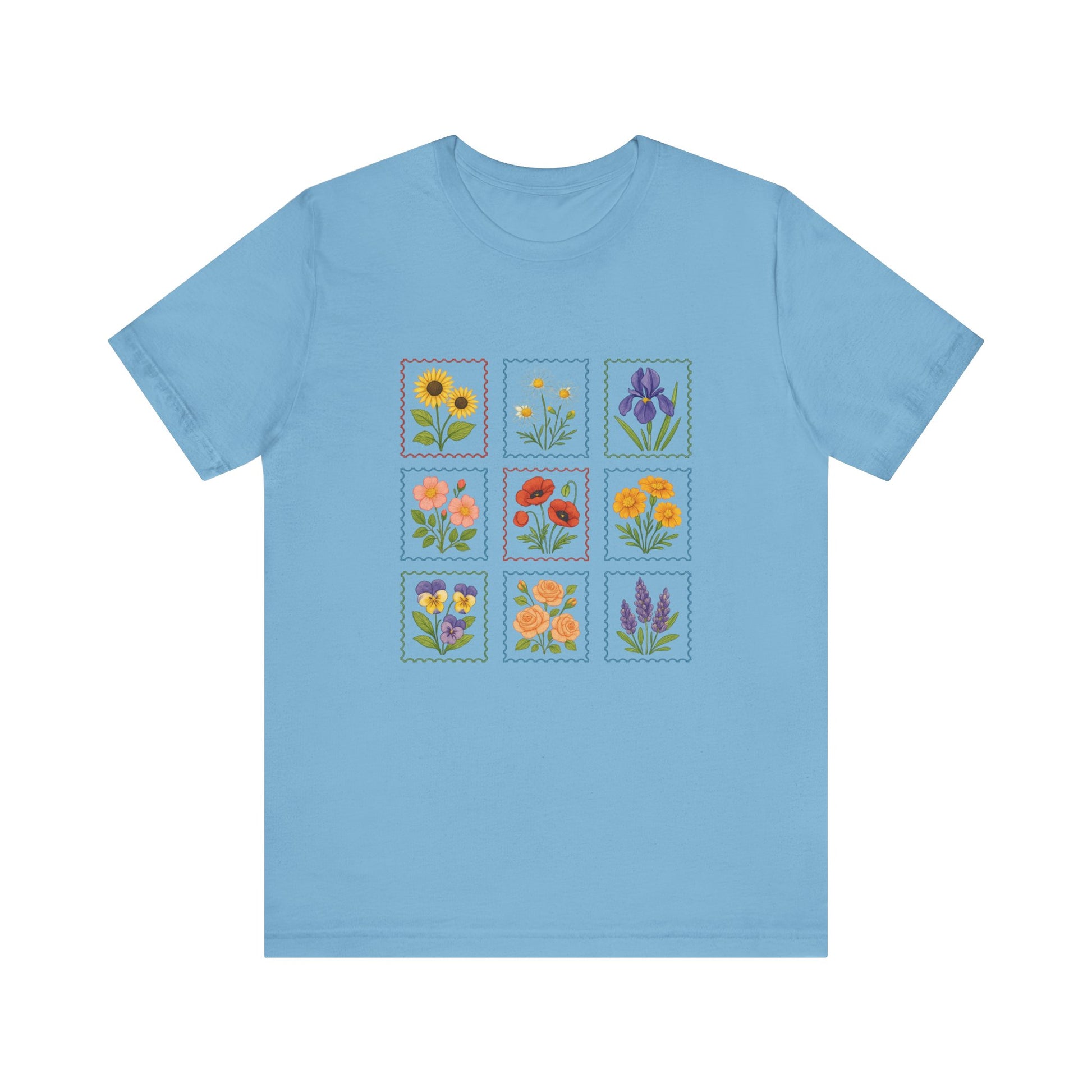 Summer Flower Stamp Tshirt, Vintage Postage Stamp Shirt, Aesthetic Summer Tee - PopCultureByDesign36