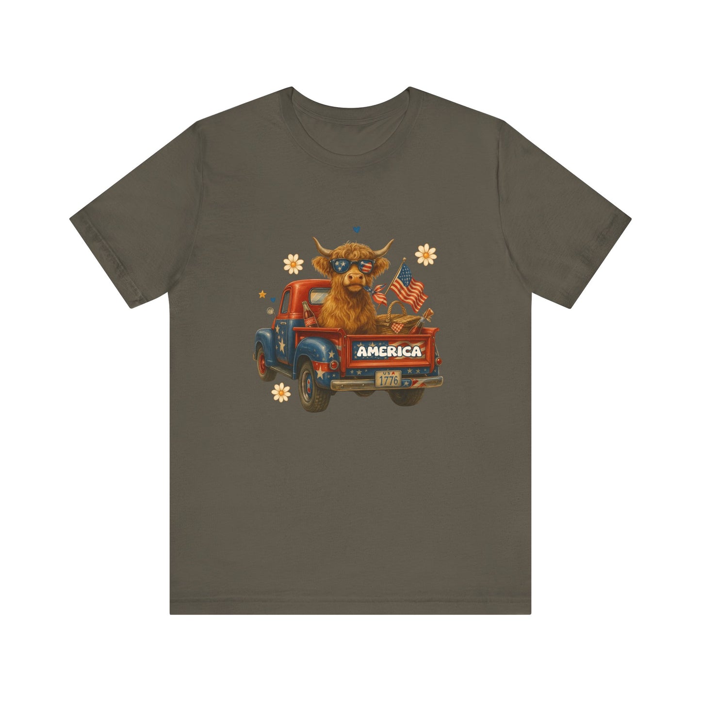 Highland Cow Fourth of July Funny Shirt, Scotland Farm Gift, Patriotic Cow T-Shirt - PopCultureByDesign36