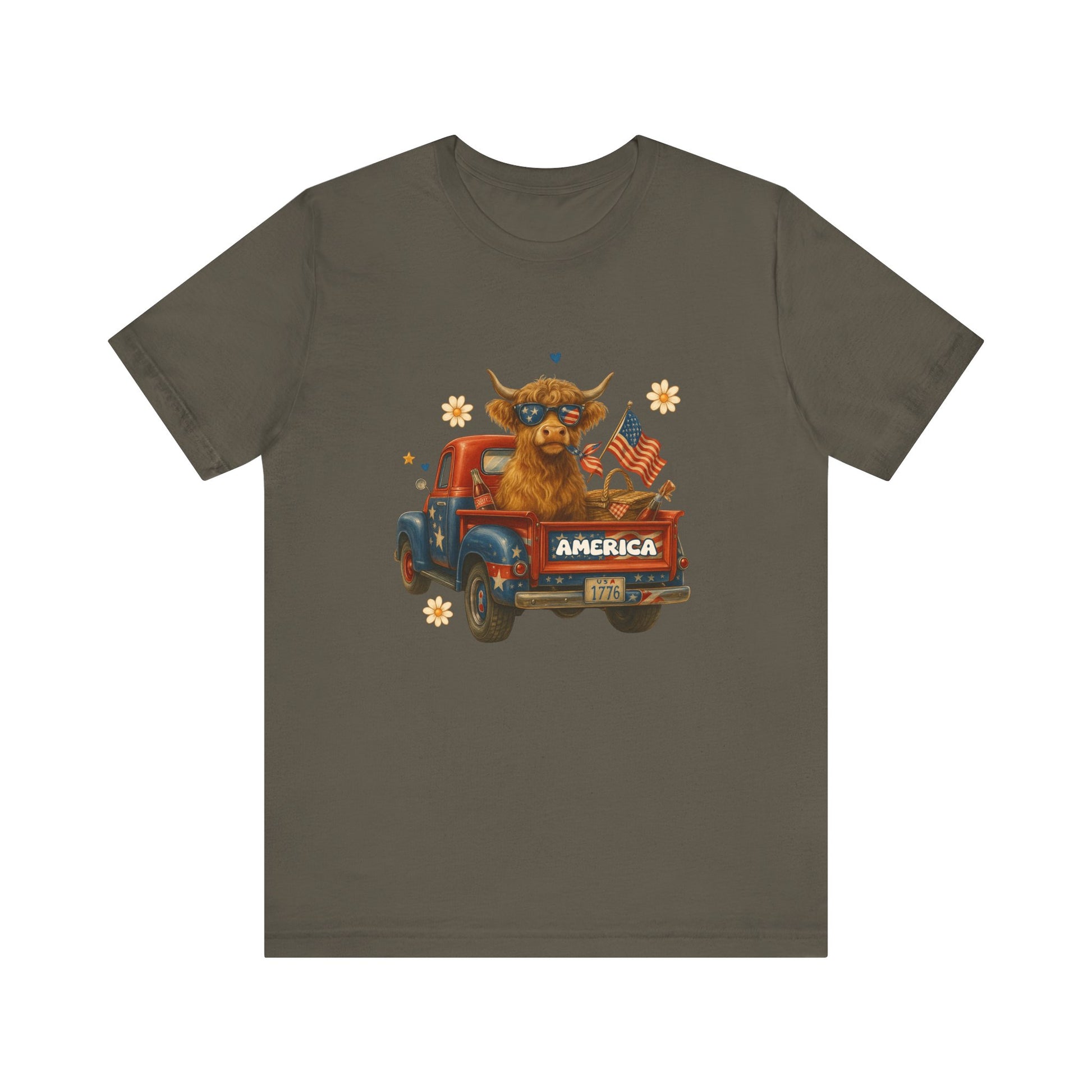 Highland Cow Fourth of July Funny Shirt, Scotland Farm Gift, Patriotic Cow T-Shirt - PopCultureByDesign36