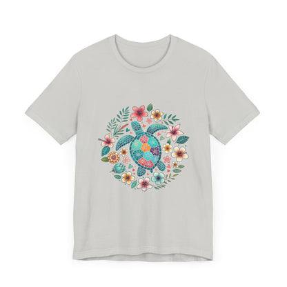 Turtle Ocean Sun T-Shirt, Floral Turtle Shirt, Boho Beach Tshirt - PopCultureByDesign36