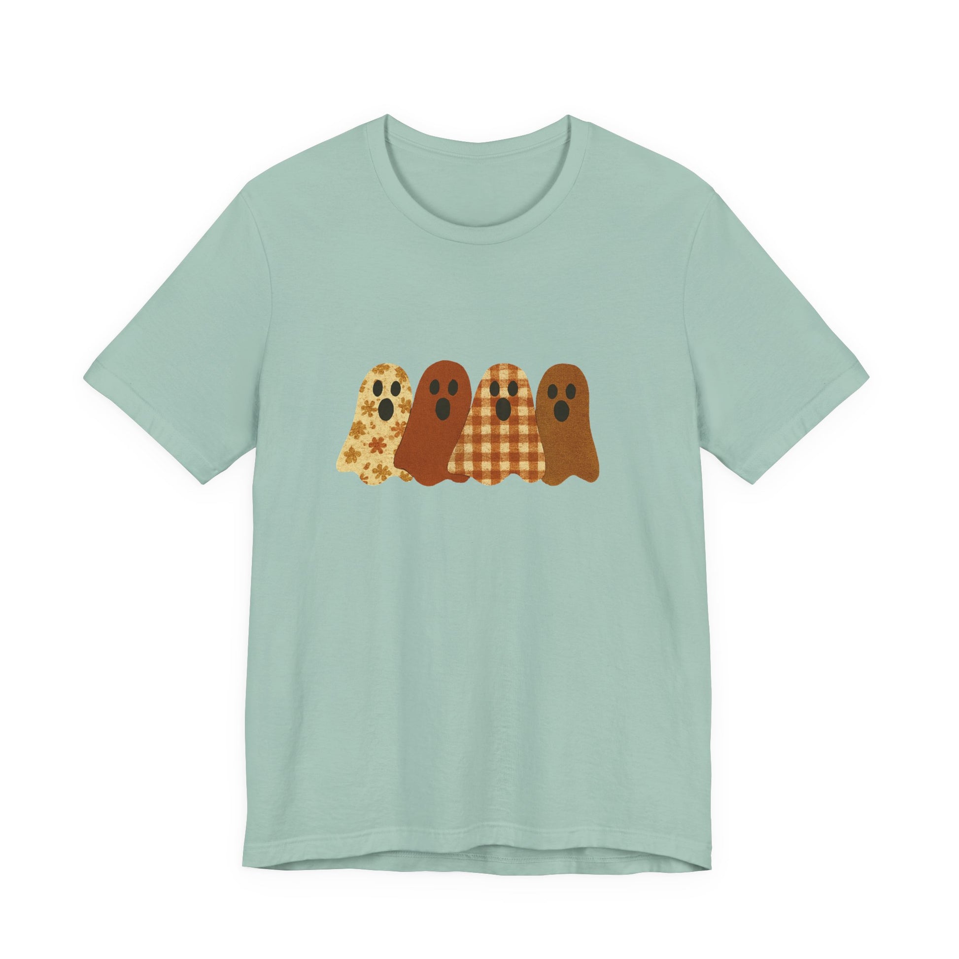 Funny Ghost Patchwork Tee, Cute Ghost Shirt, Boho Halloween Shirt - PopCultureByDesign36