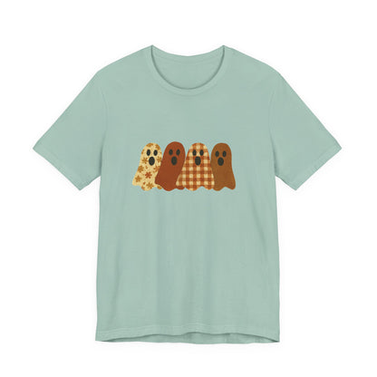 Funny Ghost Patchwork Tee, Cute Ghost Shirt, Boho Halloween Shirt - PopCultureByDesign36