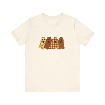 Funny Ghost Patchwork Tee, Cute Ghost Shirt, Boho Halloween Shirt - PopCultureByDesign36