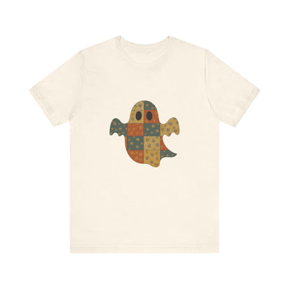 Patchwork Ghost Tee, Ghost Patchwork Halloween Shirt, Boho Ghost Shirt - PopCultureByDesign36