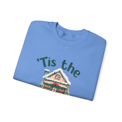 Tis The Season Cozy Christmas Cottage Sweatshirt, Holiday Bookstore Sweatshirt - PopCultureByDesign36