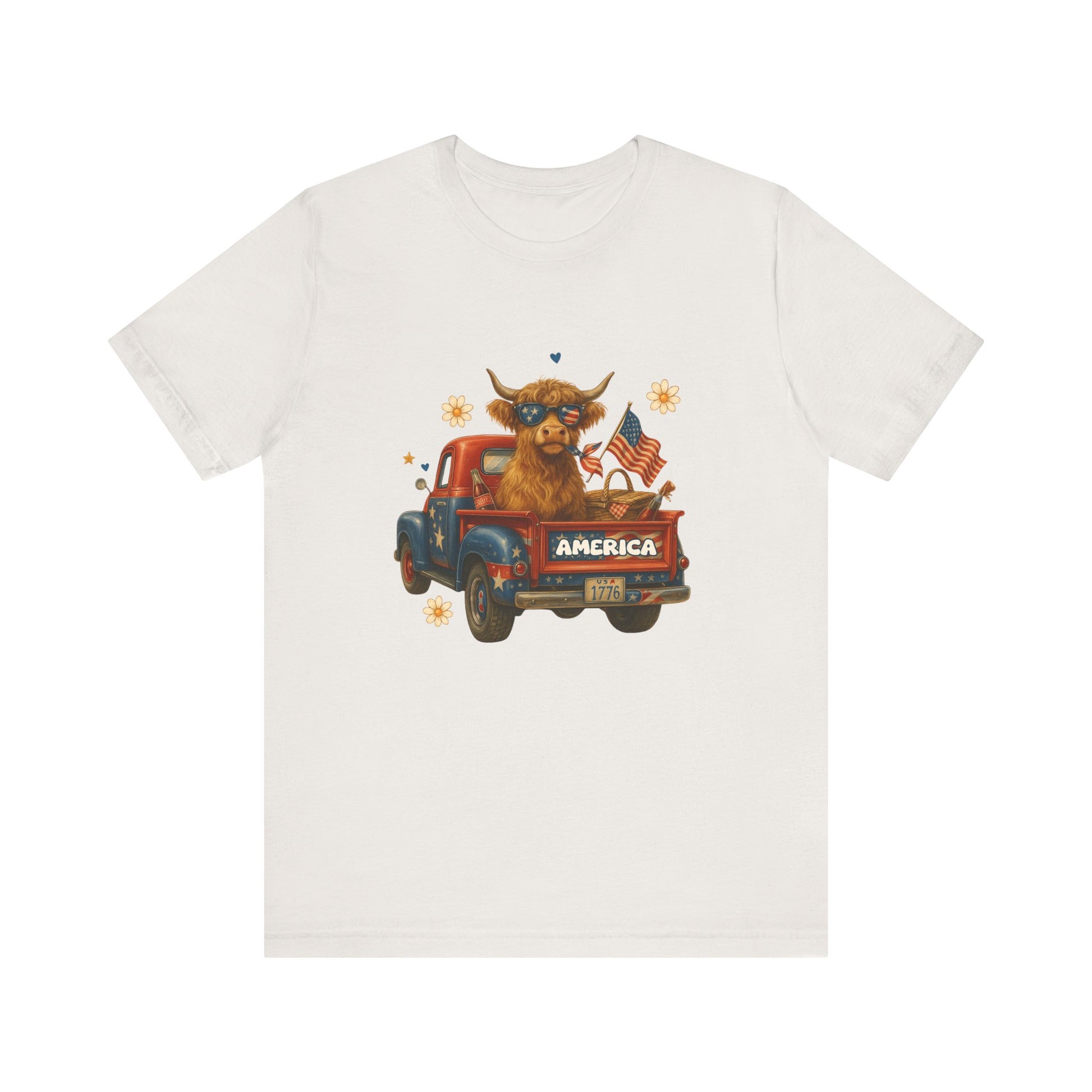 Highland Cow Fourth of July Funny Shirt, Scotland Farm Gift, Patriotic Cow T-Shirt - PopCultureByDesign36