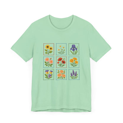 Summer Flower Stamp Tshirt, Vintage Postage Stamp Shirt, Aesthetic Summer Tee - PopCultureByDesign36