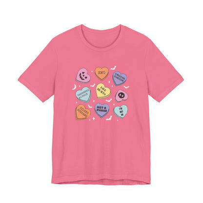 Emo Halloween Pumpkin Candy Hearts T-Shirt, Spooky Candies Shirt, Emo candy hearts - PopCultureByDesign36