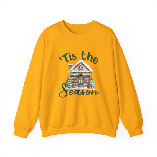 Tis The Season Cozy Christmas Cottage Sweatshirt, Holiday Bookstore Sweatshirt - PopCultureByDesign36