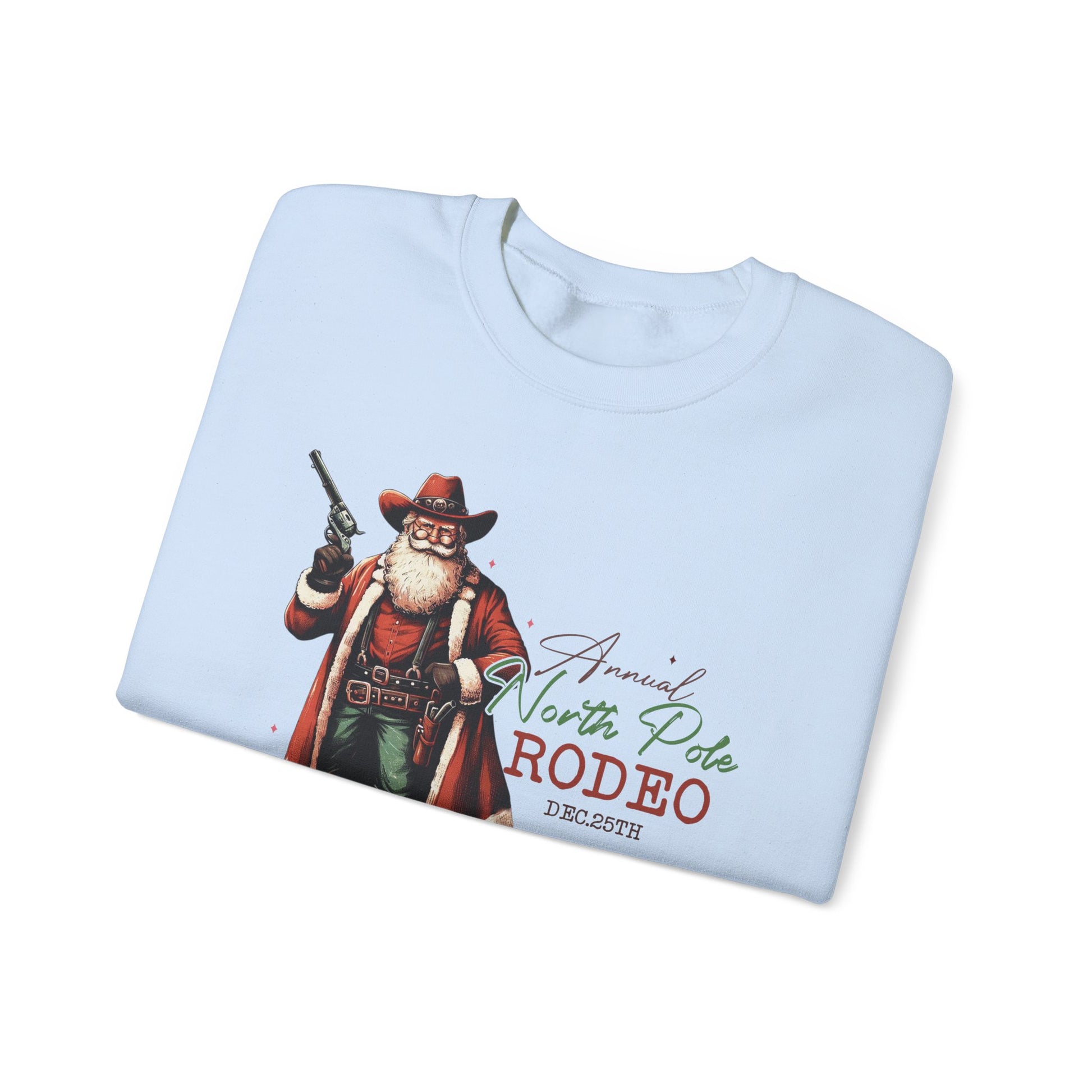 North Pole Rodeo Sweatshirt, Cowboy Santa Sweatshirt, Horseback Santa Clause - PopCultureByDesign36