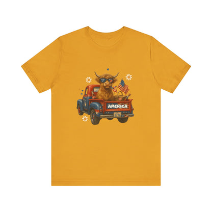 Highland Cow Fourth of July Funny Shirt, Scotland Farm Gift, Patriotic Cow T-Shirt - PopCultureByDesign36