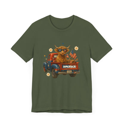 Highland Cow Fourth of July Funny Shirt, Scotland Farm Gift, Patriotic Cow T-Shirt - PopCultureByDesign36