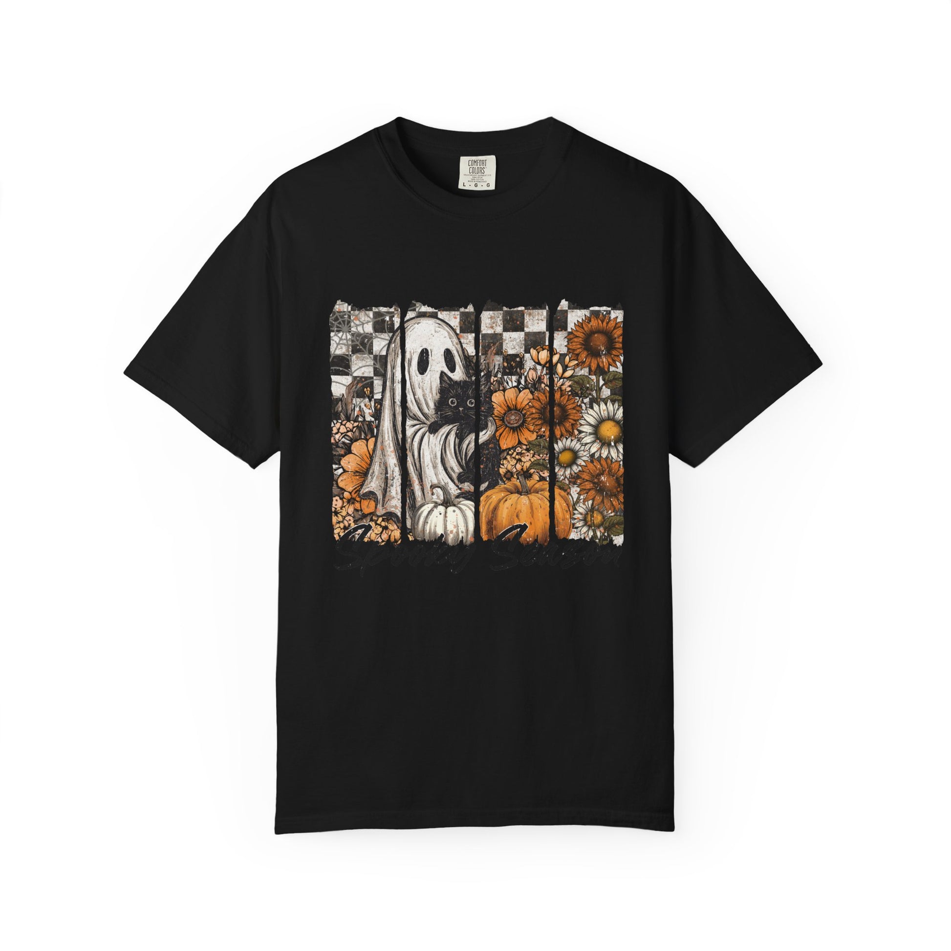 Comfort Colors Cute Strip Ghost Shirt, Halloween Costume, Vintage Vibe - PopCultureByDesign36
