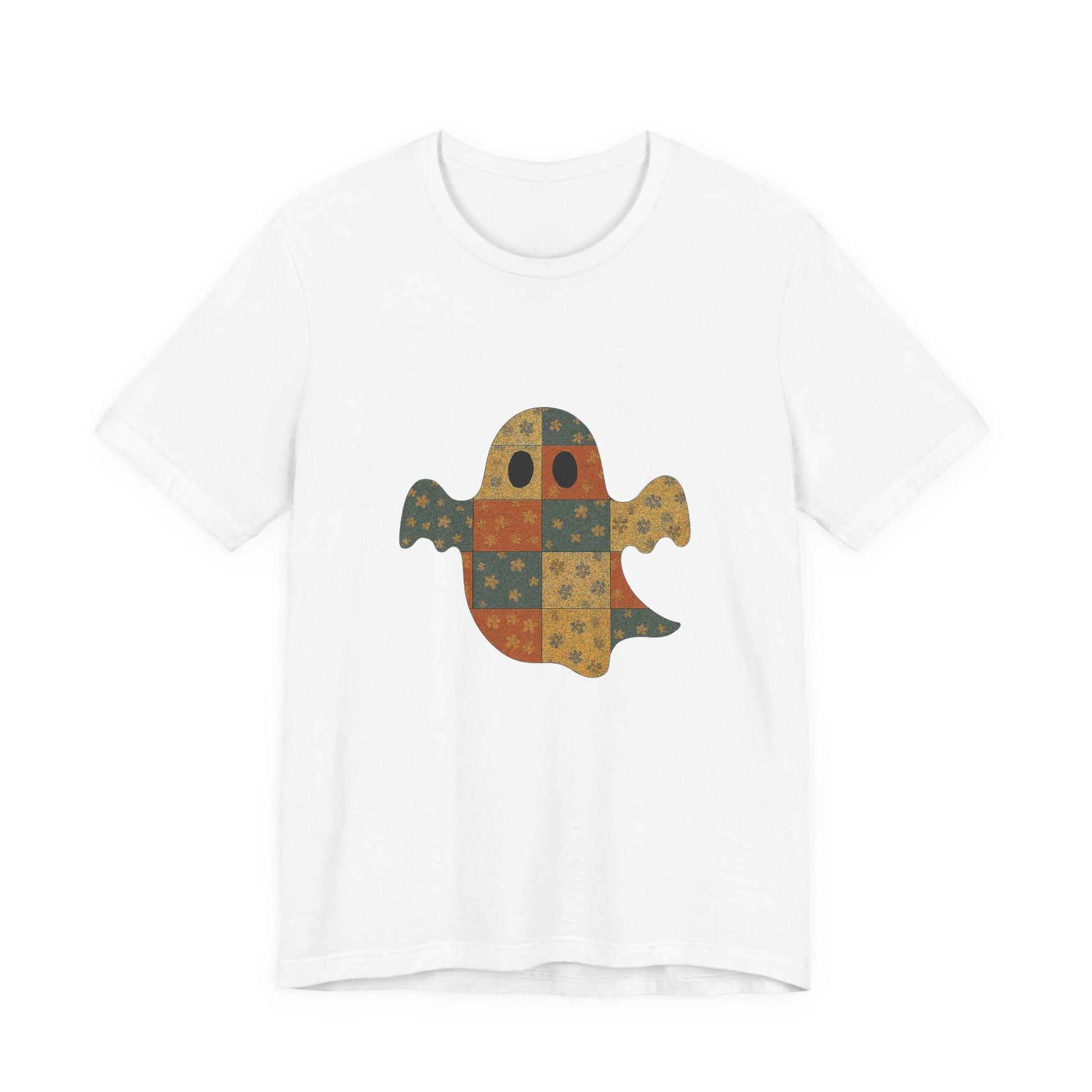 Patchwork Ghost Tee, Ghost Patchwork Halloween Shirt, Boho Ghost Shirt - PopCultureByDesign36