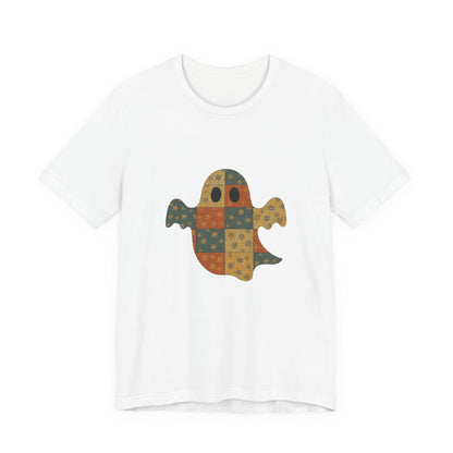 Patchwork Ghost Tee, Ghost Patchwork Halloween Shirt, Boho Ghost Shirt - PopCultureByDesign36