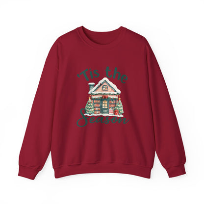 Tis The Season Cozy Christmas Cottage Sweatshirt, Holiday Bookstore Sweatshirt - PopCultureByDesign36