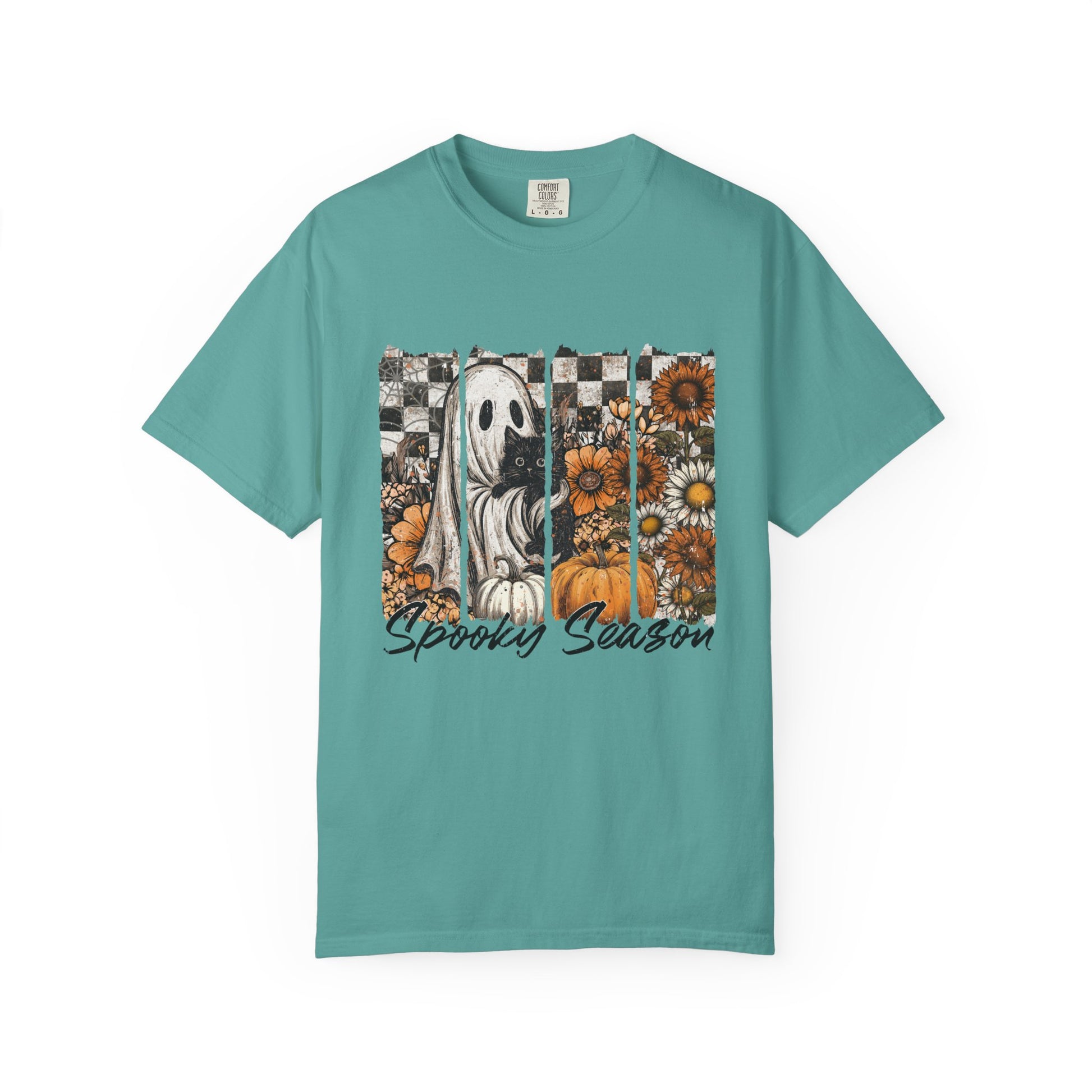 Comfort Colors Cute Strip Ghost Shirt, Halloween Costume, Vintage Vibe - PopCultureByDesign36