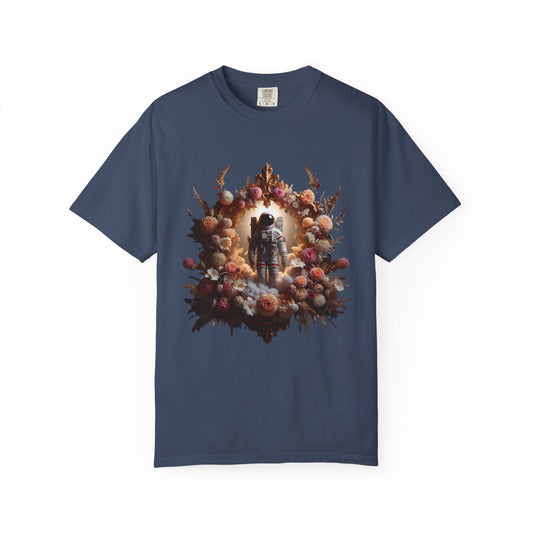 Astronaut Shirt, Boho Astronaut Shirt, Vintage Boho Womens Space Shirt design with floral elements.