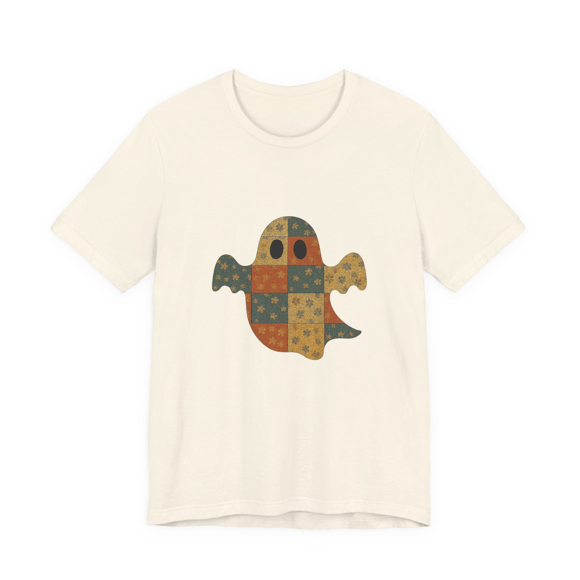 Patchwork Ghost Tee, Ghost Patchwork Halloween Shirt, Boho Ghost Shirt - PopCultureByDesign36
