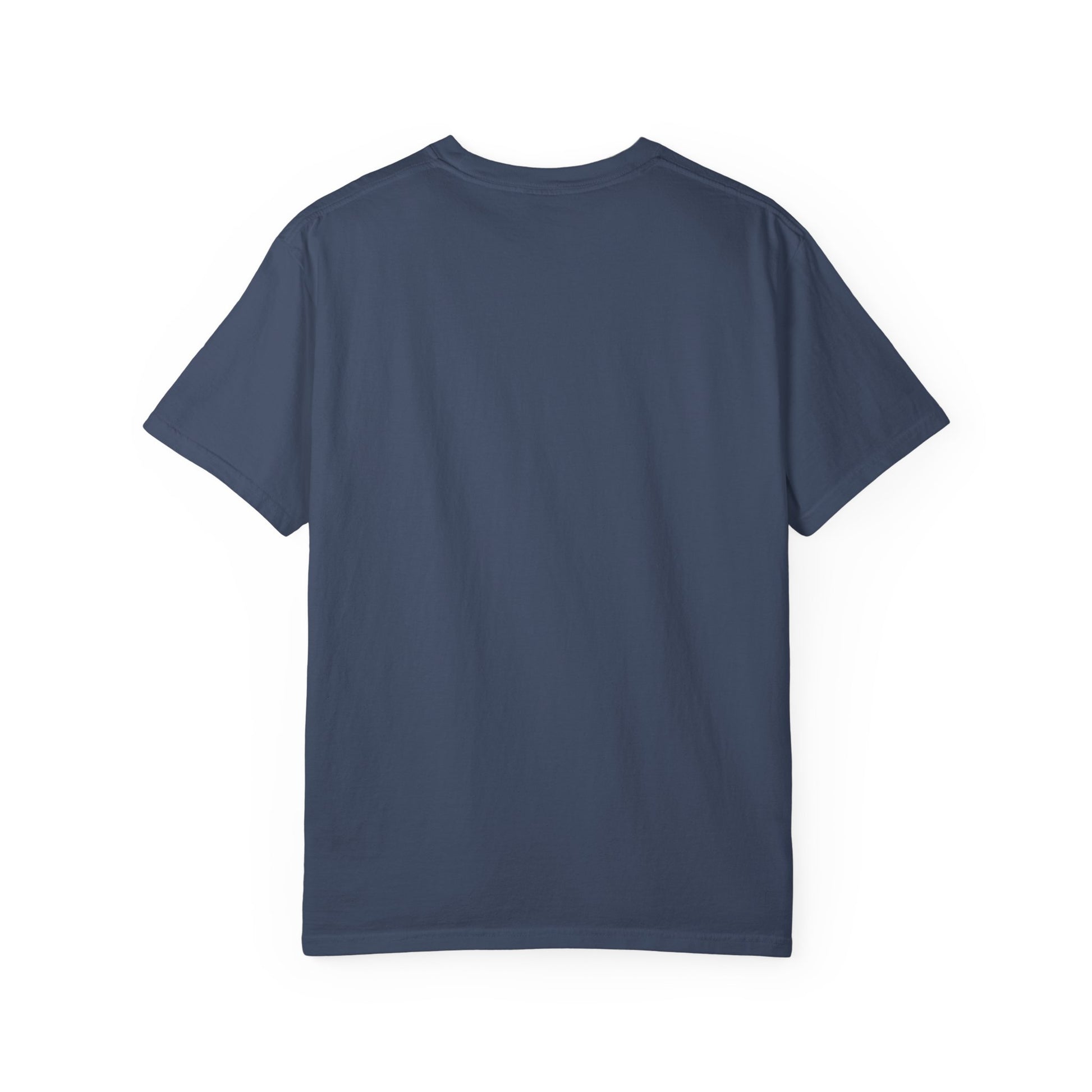 Back view of a boho astronaut t-shirt design in dark blue color.