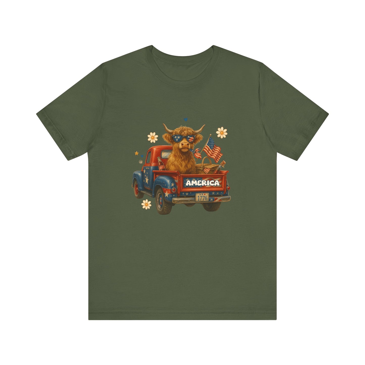 Highland Cow Fourth of July Funny Shirt, Scotland Farm Gift, Patriotic Cow T-Shirt - PopCultureByDesign36