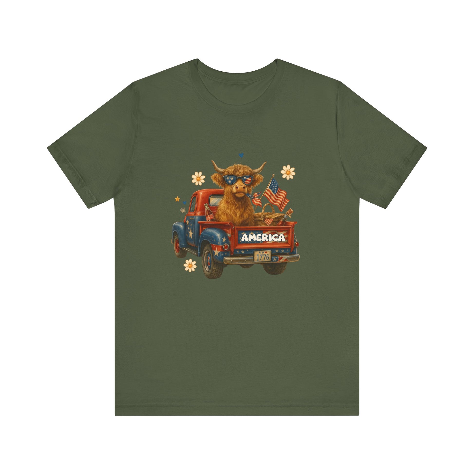Highland Cow Fourth of July Funny Shirt, Scotland Farm Gift, Patriotic Cow T-Shirt - PopCultureByDesign36