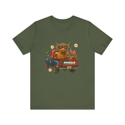 Highland Cow Fourth of July Funny Shirt, Scotland Farm Gift, Patriotic Cow T-Shirt - PopCultureByDesign36