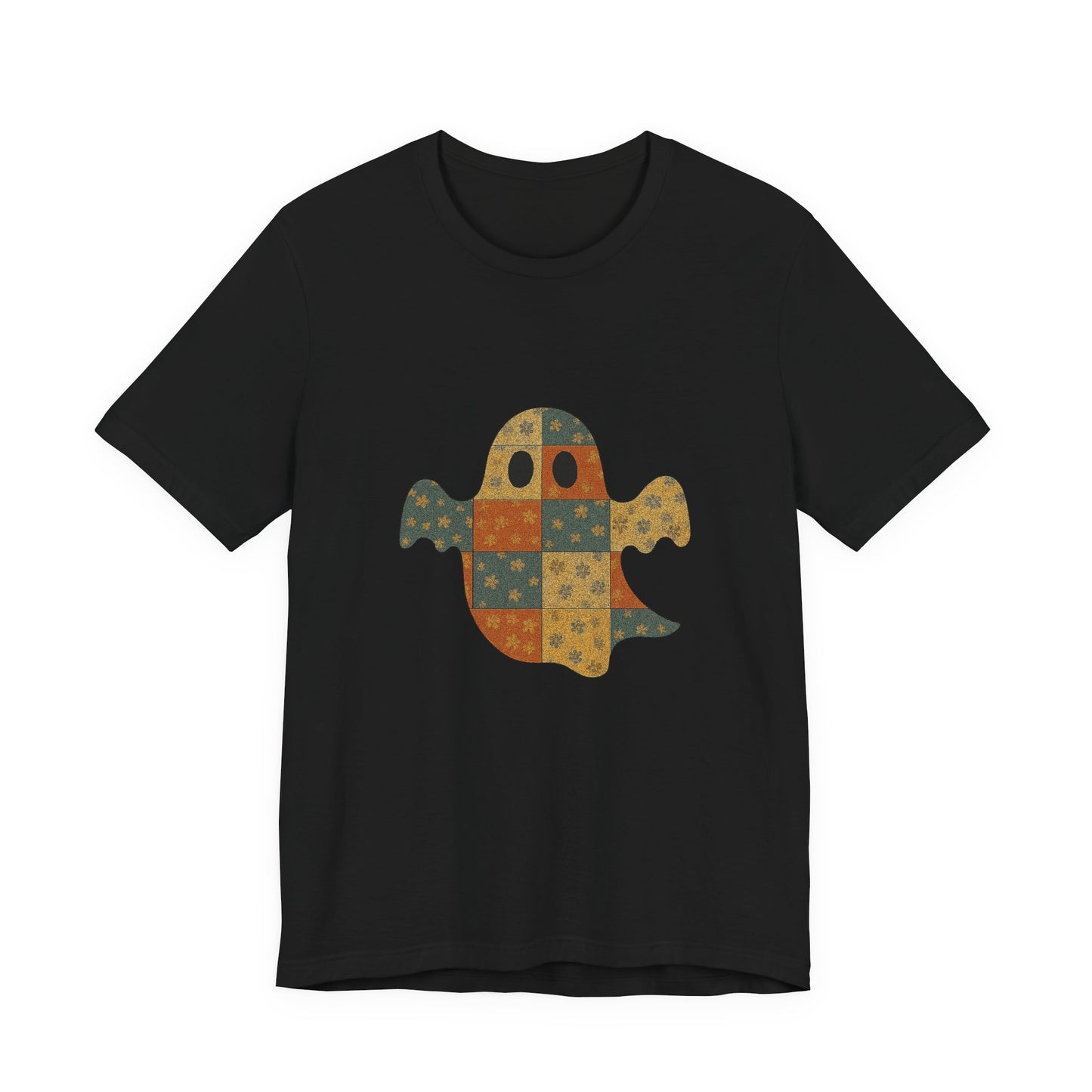 Patchwork Ghost Tee, Ghost Patchwork Halloween Shirt, Boho Ghost Shirt - PopCultureByDesign36