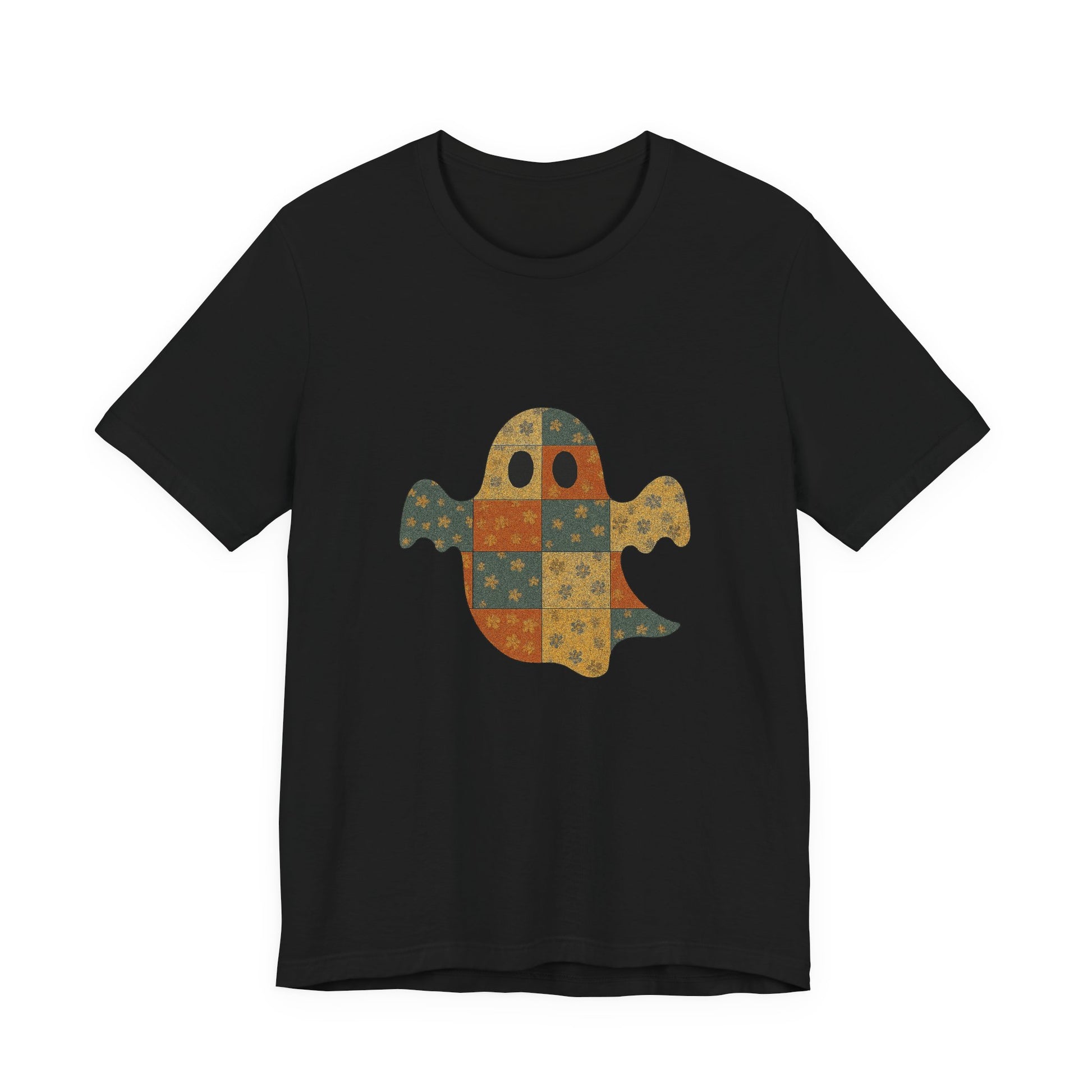 Patchwork Ghost Tee, Ghost Patchwork Halloween Shirt, Boho Ghost Shirt - PopCultureByDesign36