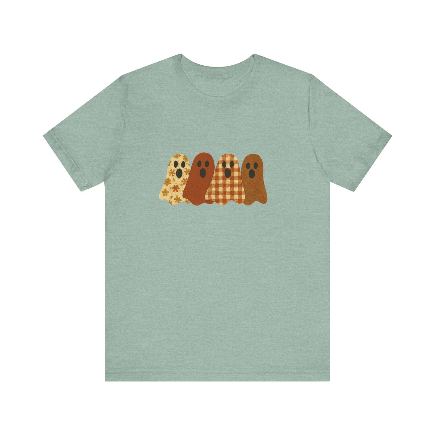 Funny Ghost Patchwork Tee, Cute Ghost Shirt, Boho Halloween Shirt - PopCultureByDesign36