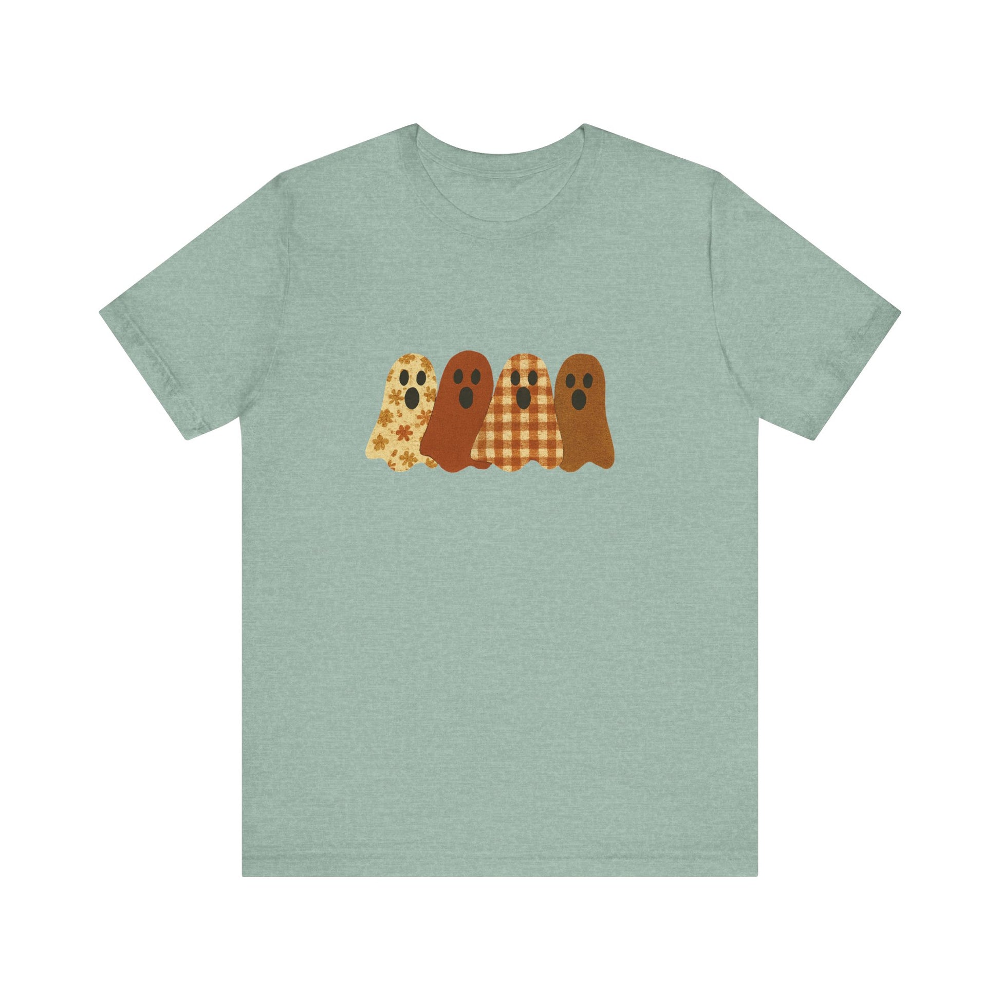 Funny Ghost Patchwork Tee, Cute Ghost Shirt, Boho Halloween Shirt - PopCultureByDesign36