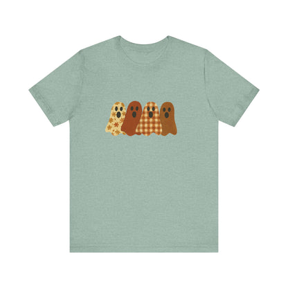 Funny Ghost Patchwork Tee, Cute Ghost Shirt, Boho Halloween Shirt - PopCultureByDesign36