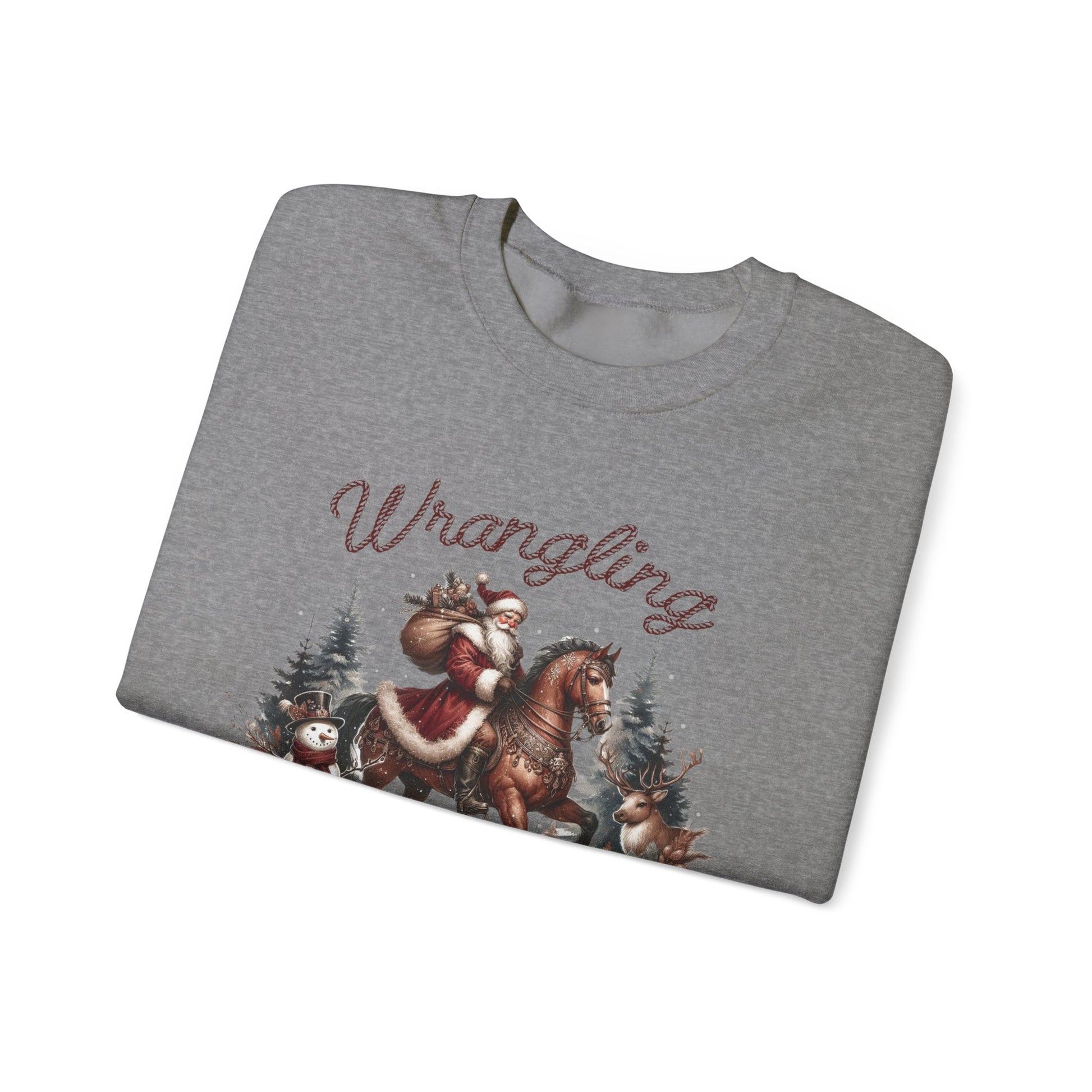 Wrangling Christmas, Cowboy Santa Sweatshirt, Howdy Country Christmas - PopCultureByDesign36