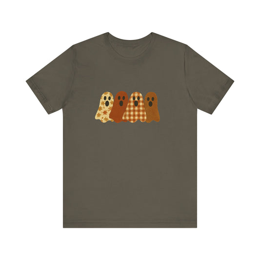 Funny Ghost Patchwork Tee, Cute Ghost Shirt, Boho Halloween Shirt - PopCultureByDesign36