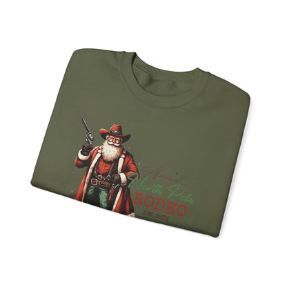 North Pole Rodeo Sweatshirt, Cowboy Santa Sweatshirt, Horseback Santa Clause - PopCultureByDesign36
