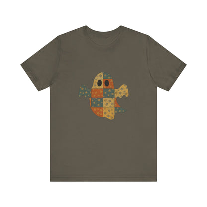Patchwork Ghost Tee, Ghost Patchwork Halloween Shirt, Boho Ghost Shirt - PopCultureByDesign36