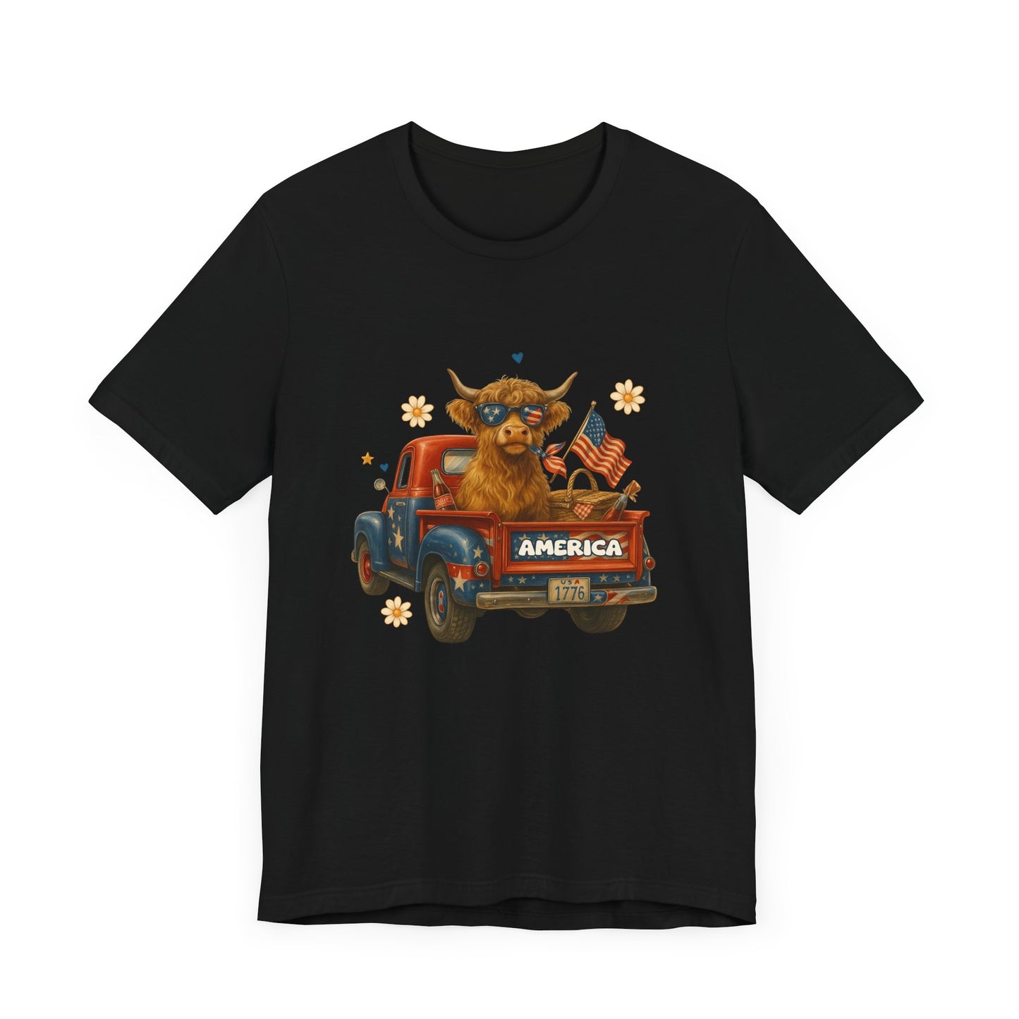 Highland Cow Fourth of July Funny Shirt, Scotland Farm Gift, Patriotic Cow T-Shirt - PopCultureByDesign36
