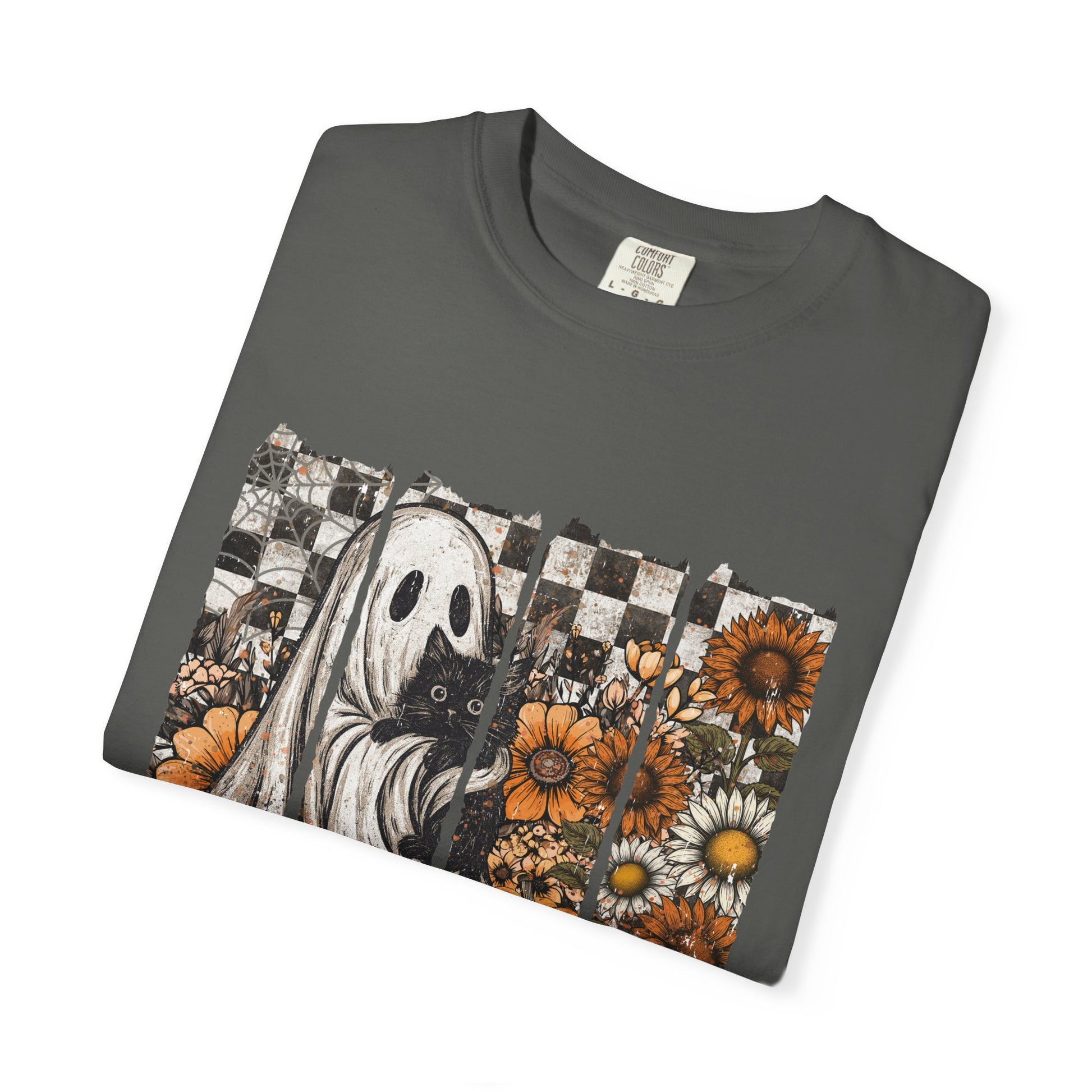 Comfort Colors Cute Strip Ghost Shirt, Halloween Costume, Vintage Vibe - PopCultureByDesign36