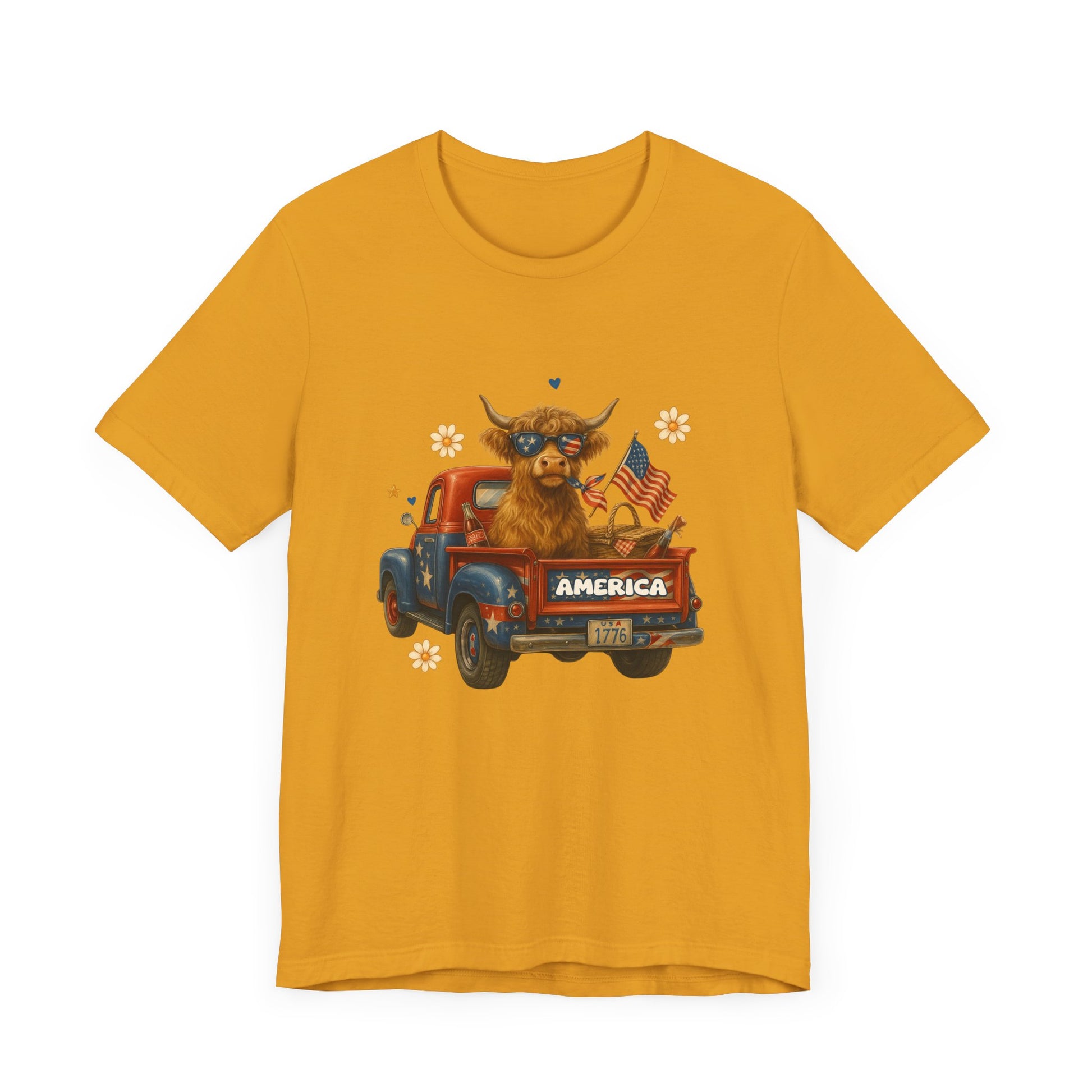 Highland Cow Fourth of July Funny Shirt, Scotland Farm Gift, Patriotic Cow T-Shirt - PopCultureByDesign36
