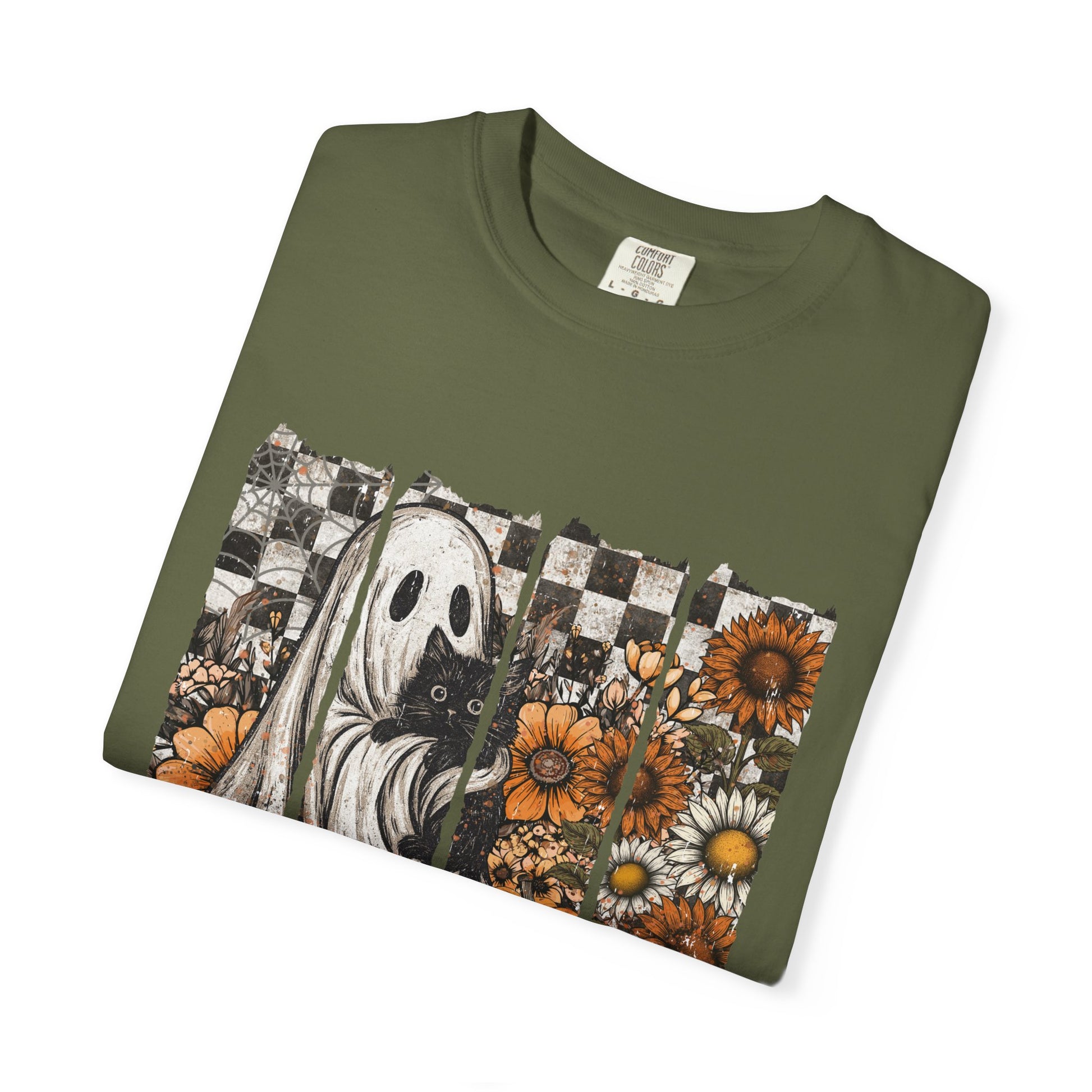 Comfort Colors Cute Strip Ghost Shirt, Halloween Costume, Vintage Vibe - PopCultureByDesign36